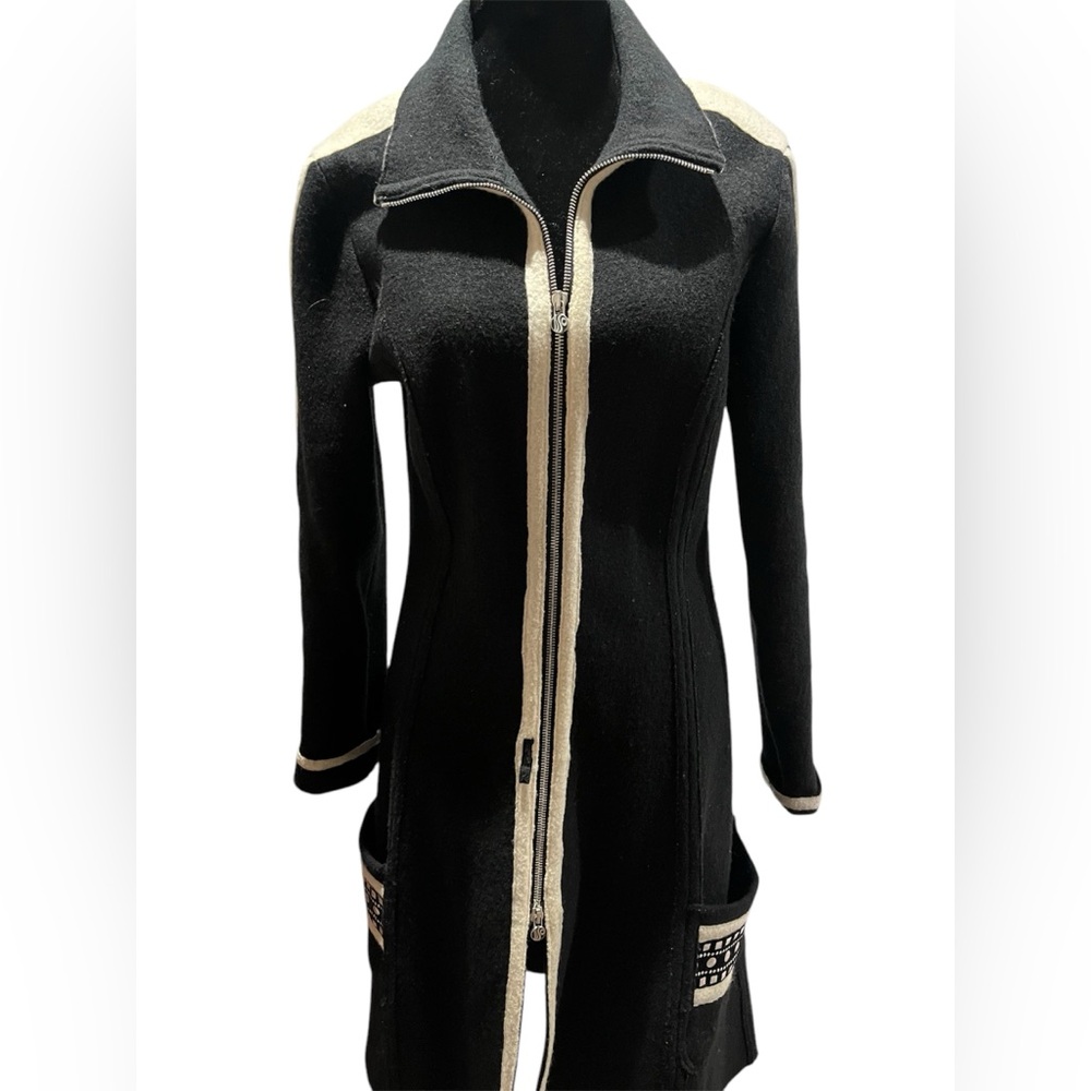 Sabine Sommeregger Black & White Boiled Wool Coat Dress